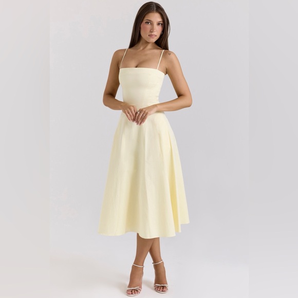 House of CB Dresses & Skirts - House of CB Dolly - Lemon Stretch Cotton A-Line Midi Sundress - Size Small